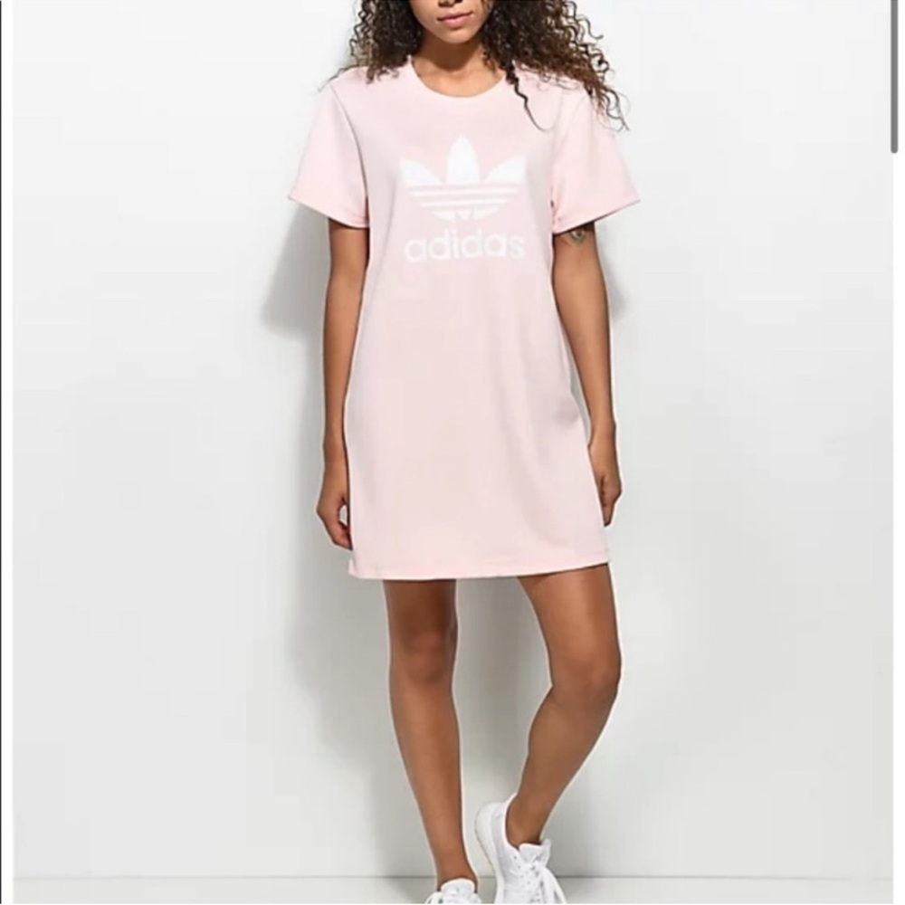 Adidas Pale Pink Trefoil Tee Dress. Size S